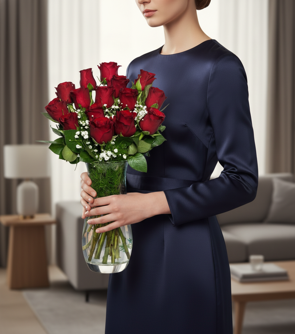 15' Li Gül Aranjmanı .Vazoda