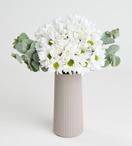 Bej Vazoda Beyaz Papatyalar