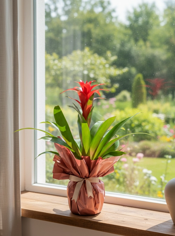 Kırmızı Guzmania Pembe Kağıtlı Saksıda