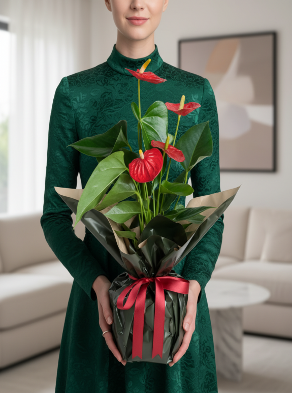 Kırmızı Antoryum Saksı Çiçeği